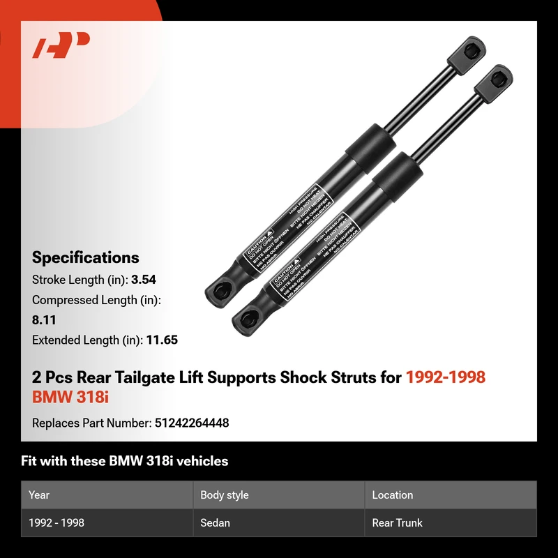 2 Pcs Rear Tailgate Lift Supports Shock Struts for 1992-1998 BMW 318i