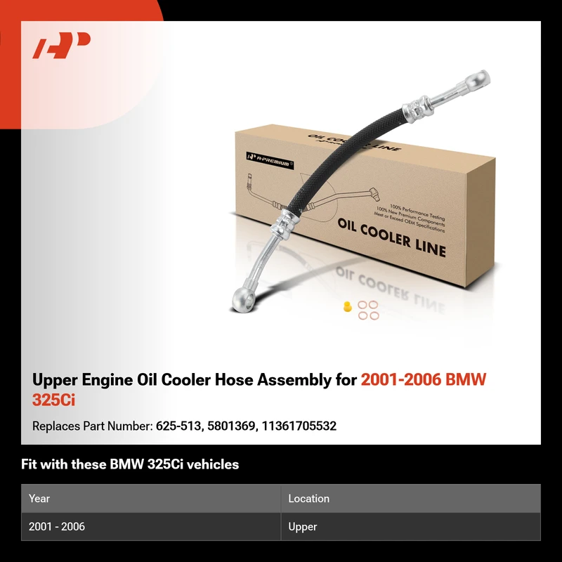 Upper Engine Oil Cooler Hose Assembly for 2001-2006 BMW 325Ci