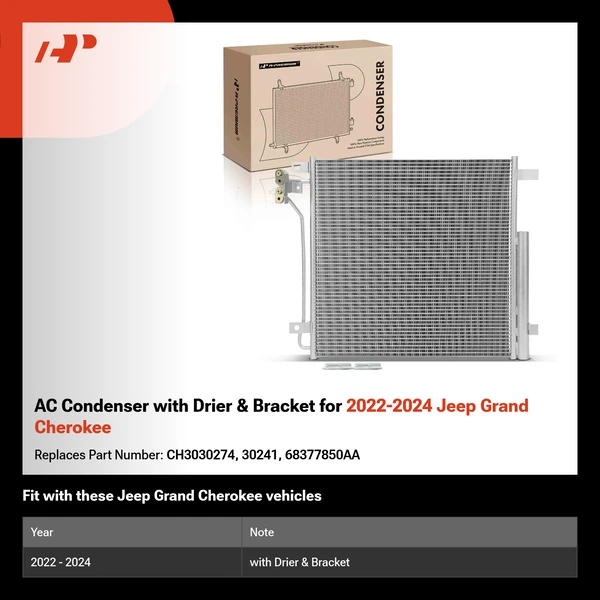 AC Condenser with Drier & Bracket for 2022-2024 Jeep Grand Cherokee