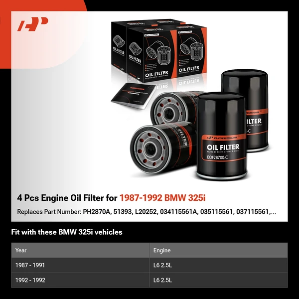 4 Pcs Engine Oil Filter for 1987-1992 BMW 325i