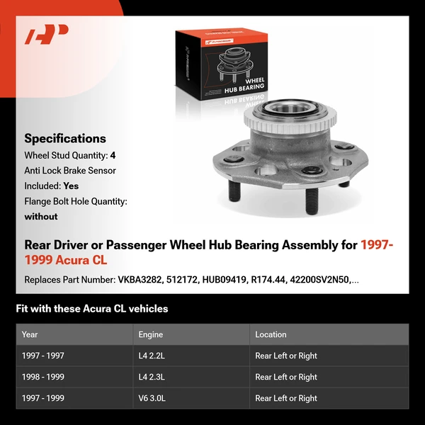 Rear Driver or Passenger Wheel Hub Bearing Assembly for 1997-1999 Acura CL