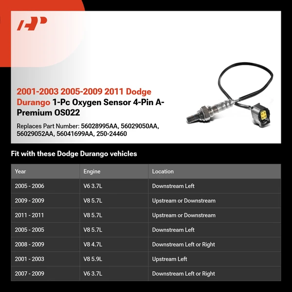 2001-2003 2005-2009 2011 Dodge Durango 1-Pc Oxygen Sensor 4-Pin A-Premium OS022