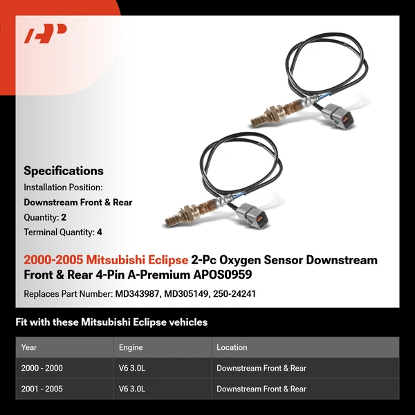 2000-2005 Mitsubishi Eclipse 2-Pc Oxygen Sensor Downstream Front & Rear 4-Pin A-Premium APOS0959