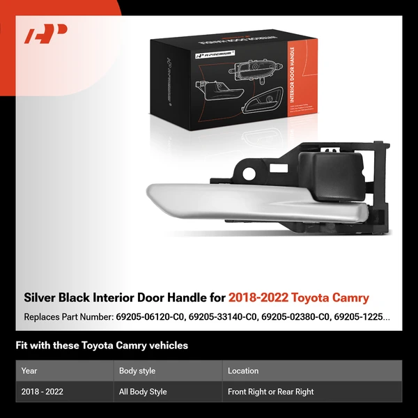 Silver Black Interior Door Handle for 2018-2022 Toyota Camry