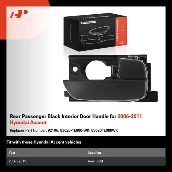 Rear Passenger Black Interior Door Handle for 2006-2011 Hyundai Accent