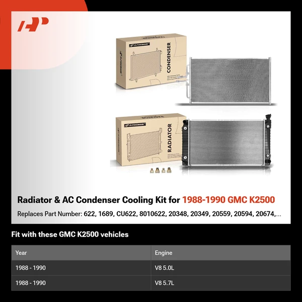 Radiator & AC Condenser Cooling Kit for 1988-1990 GMC K2500