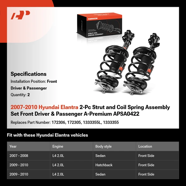 2007-2010 Hyundai Elantra 2-Pc Strut and Coil Spring Assembly Set Front Driver & Passenger A-Premium APSA0422