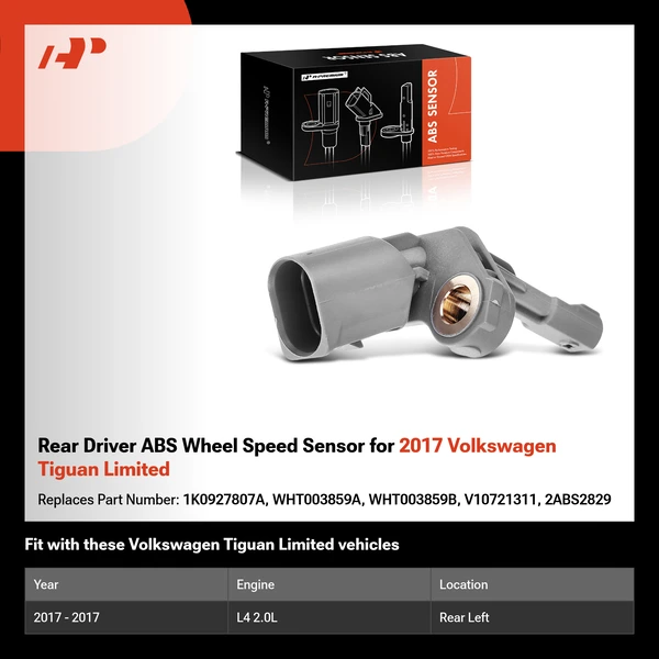 Rear Driver ABS Wheel Speed Sensor for 2017 Volkswagen Tiguan Limited