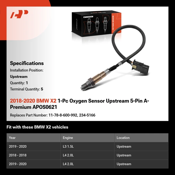 2018-2020 BMW X2 1-Pc Oxygen Sensor Upstream 5-Pin A-Premium APOS0621