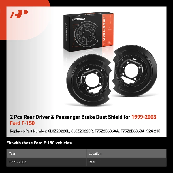 2 Pcs Rear Driver & Passenger Brake Dust Shield for 1999-2003 Ford F-150