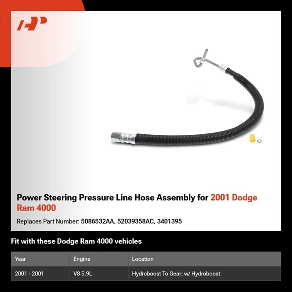Power Steering Pressure Line Hose Assembly for 2001 Dodge Ram 4000