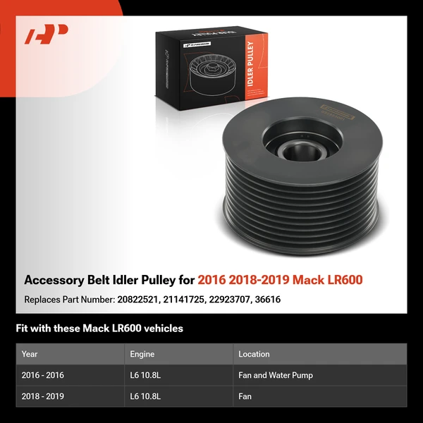 Accessory Belt Idler Pulley for 2016 2018-2019 Mack LR600
