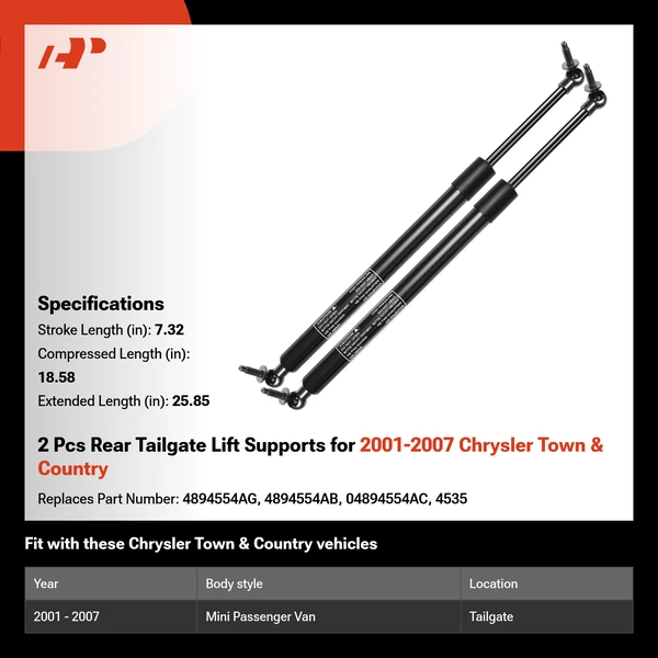 2 Pcs Rear Tailgate Lift Supports for 2001-2007 Chrysler Town & Country