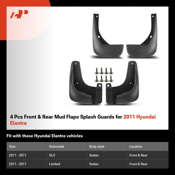 4 Pcs Front & Rear Mud Flaps Splash Guards for 2011 Hyundai Elantra
