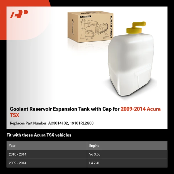 Coolant Reservoir Expansion Tank with Cap for 2009-2014 Acura TSX