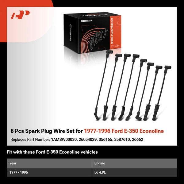 8 Pcs Spark Plug Wire Set for 1977-1996 Ford E-350 Econoline