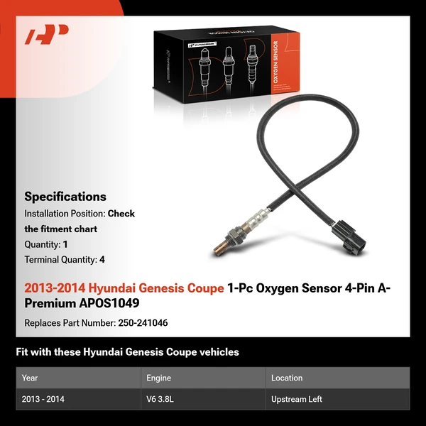 2013-2014 Hyundai Genesis Coupe 1-Pc Oxygen Sensor 4-Pin A-Premium APOS1049