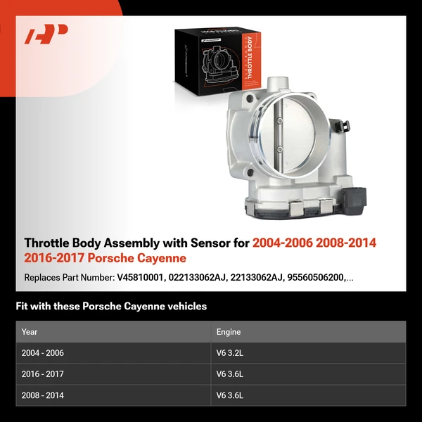 Throttle Body Assembly with Sensor for 2004-2006 2008-2014 2016-2017 Porsche Cayenne