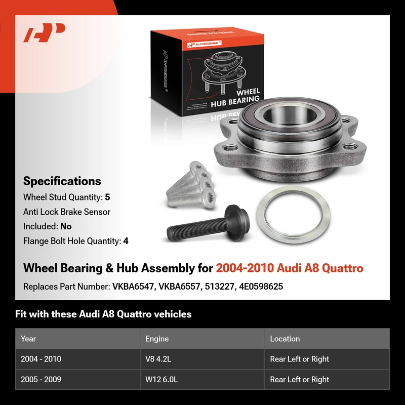 Wheel Bearing & Hub Assembly for 2004-2010 Audi A8 Quattro