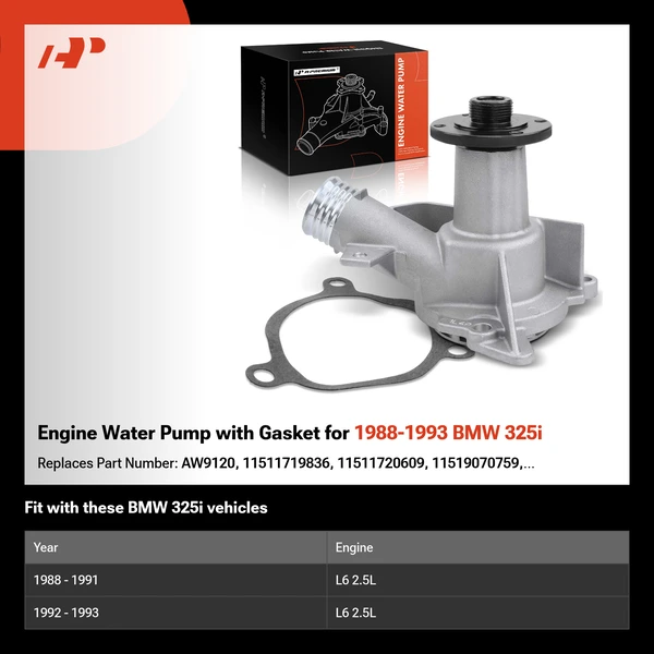 Engine Water Pump with Gasket for 1988-1993 BMW 325i