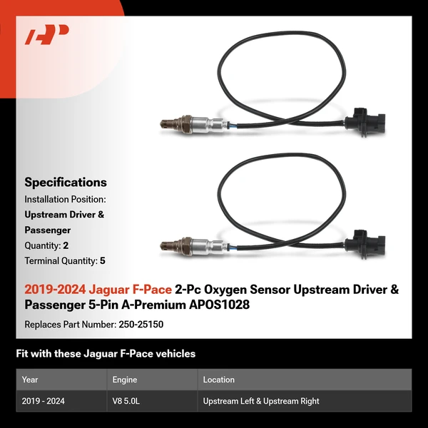 2019-2024 Jaguar F-Pace 2-Pc Oxygen Sensor Upstream Driver & Passenger 5-Pin A-Premium APOS1028