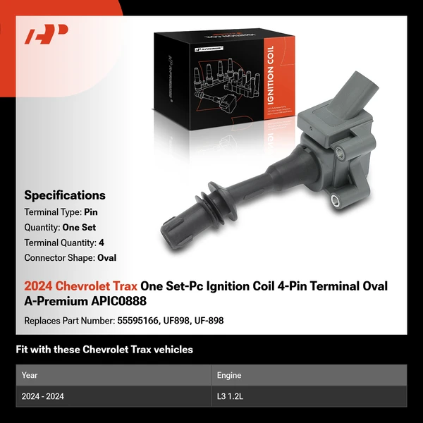 2024 Chevrolet Trax One Set-Pc Ignition Coil 4-Pin Terminal Oval A-Premium APIC0888