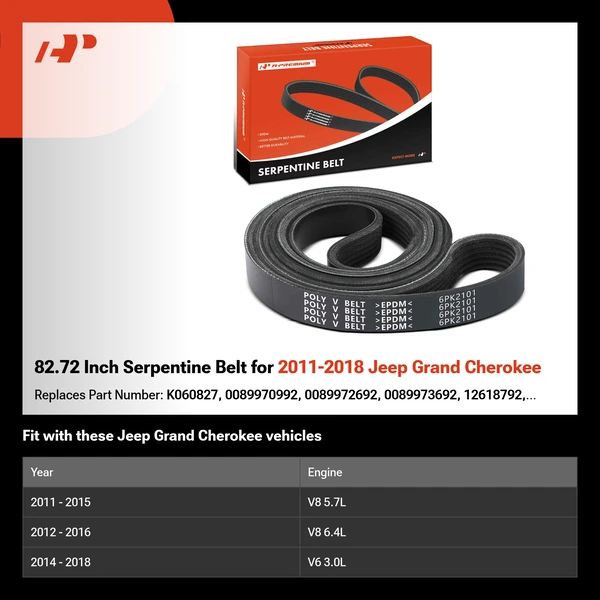 82.72 Inch Serpentine Belt for 2011-2018 Jeep Grand Cherokee