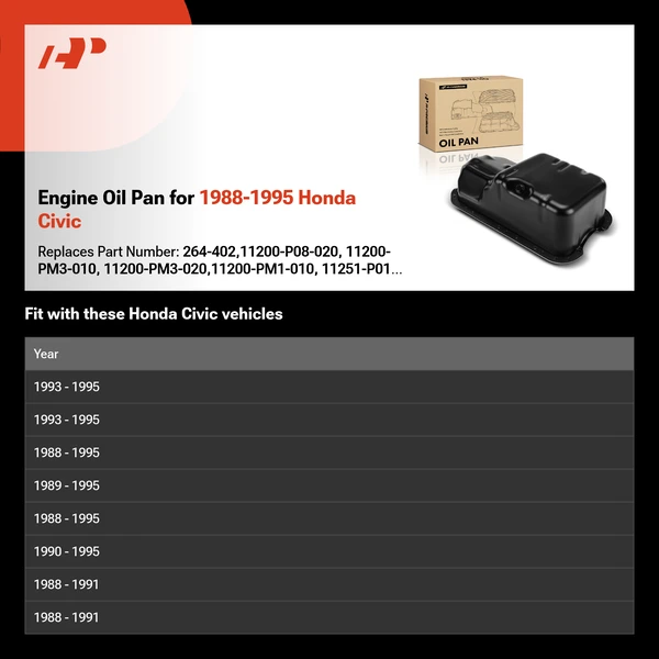 Engine Oil Pan for 1988-1995 Honda Civic