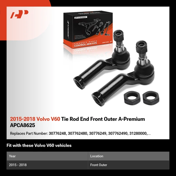 2015-2018 Volvo V60 Tie Rod End Front Outer A-Premium APCA8625