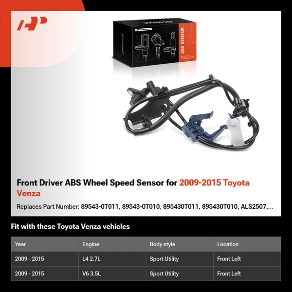 Front Driver ABS Wheel Speed Sensor for 2009-2015 Toyota Venza