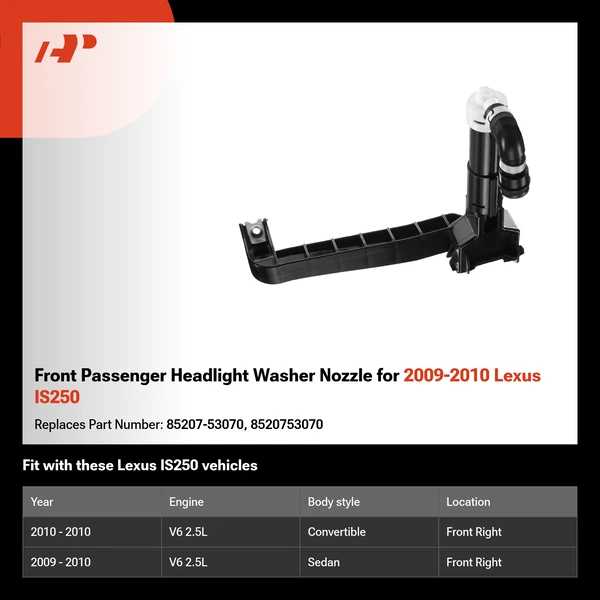Front Passenger Headlight Washer Nozzle for 2009-2010 Lexus IS250