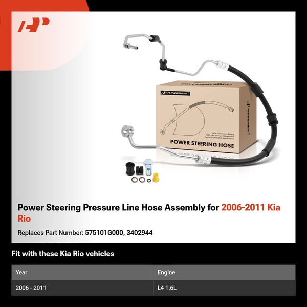 Power Steering Pressure Line Hose Assembly for 2006-2011 Kia Rio