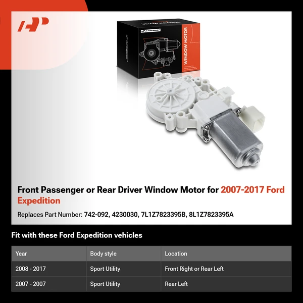 Front Passenger or Rear Driver Window Motor for 2007-2017 Ford Expedition