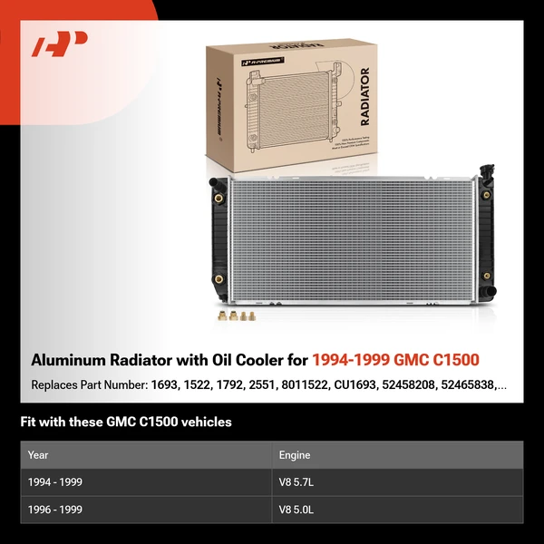 Aluminum Radiator with Oil Cooler for 1994-1999 GMC C1500