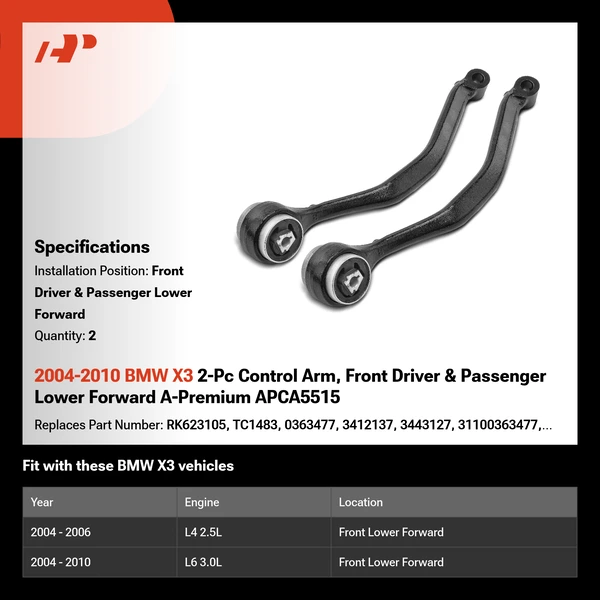 2004-2010 BMW X3 2-Pc Control Arm, Front Driver & Passenger Lower Forward A-Premium APCA5515