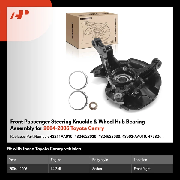 Front Passenger Steering Knuckle & Wheel Hub Bearing Assembly for 2004-2006 Toyota Camry