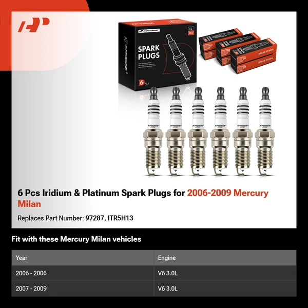 6 Pcs Iridium & Platinum Spark Plugs for 2006-2009 Mercury Milan