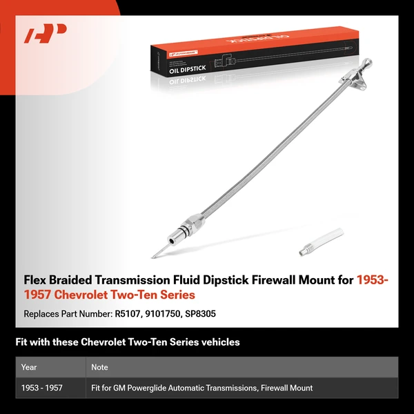 Flex Braided Transmission Fluid Dipstick Firewall Mount for 1953-1957 Chevrolet Two-Ten Series