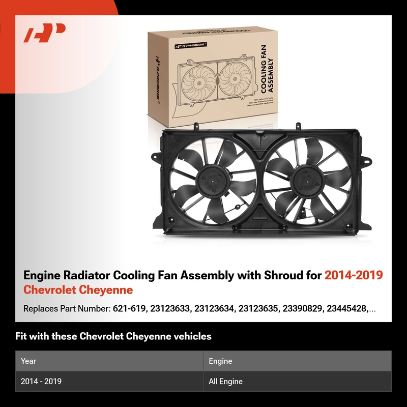Engine Radiator Cooling Fan Assembly with Shroud for 2014-2019 Chevrolet Cheyenne