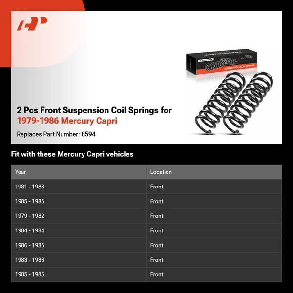 2 Pcs Front Suspension Coil Springs for 1979-1986 Mercury Capri