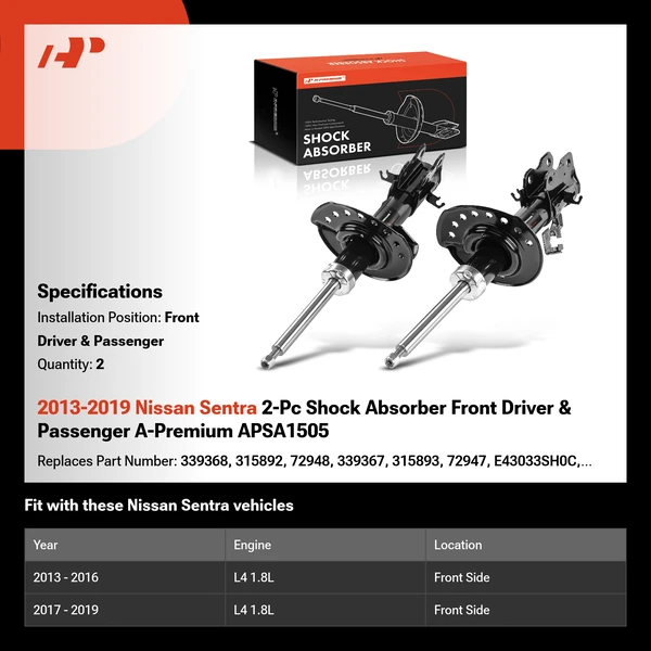 2013-2019 Nissan Sentra 2-Pc Shock Absorber Front Driver & Passenger A-Premium APSA1505