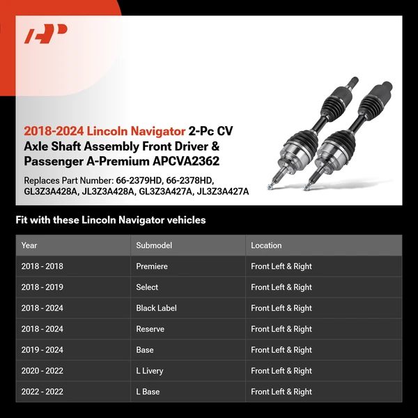 2018-2024 Lincoln Navigator 2-Pc CV Axle Shaft Assembly Front Driver & Passenger A-Premium APCVA2362