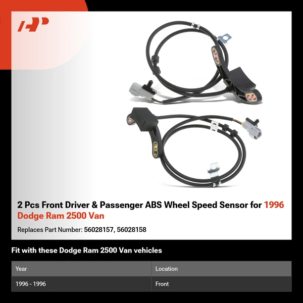 2 Pcs Front Driver & Passenger ABS Wheel Speed Sensor for 1996 Dodge Ram 2500 Van