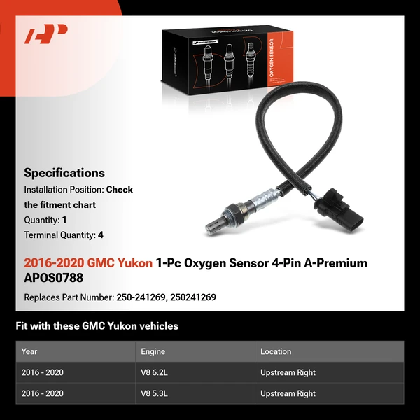 2016-2020 GMC Yukon 1-Pc Oxygen Sensor 4-Pin A-Premium APOS0788