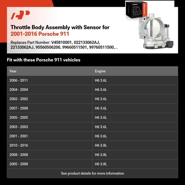 Throttle Body Assembly with Sensor for 2001-2016 Porsche 911