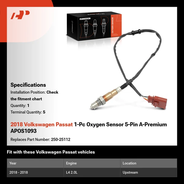 2018 Volkswagen Passat 1-Pc Oxygen Sensor 5-Pin A-Premium APOS1093