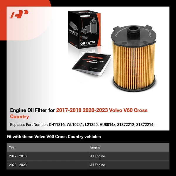 Engine Oil Filter for 2017-2018 2020-2023 Volvo V60 Cross Country