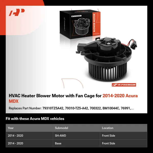 HVAC Heater Blower Motor with Fan Cage for 2014-2020 Acura MDX