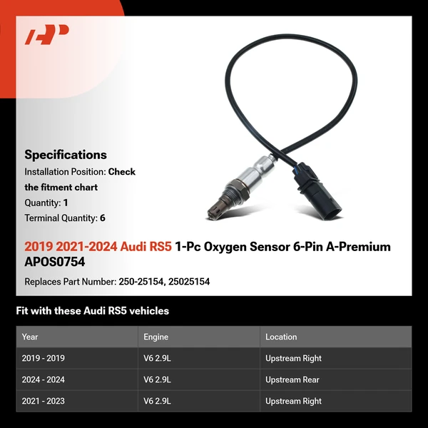 2019 2021-2024 Audi RS5 1-Pc Oxygen Sensor 6-Pin A-Premium APOS0754