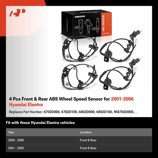 4 Pcs Front & Rear ABS Wheel Speed Sensor for 2001-2006 Hyundai Elantra